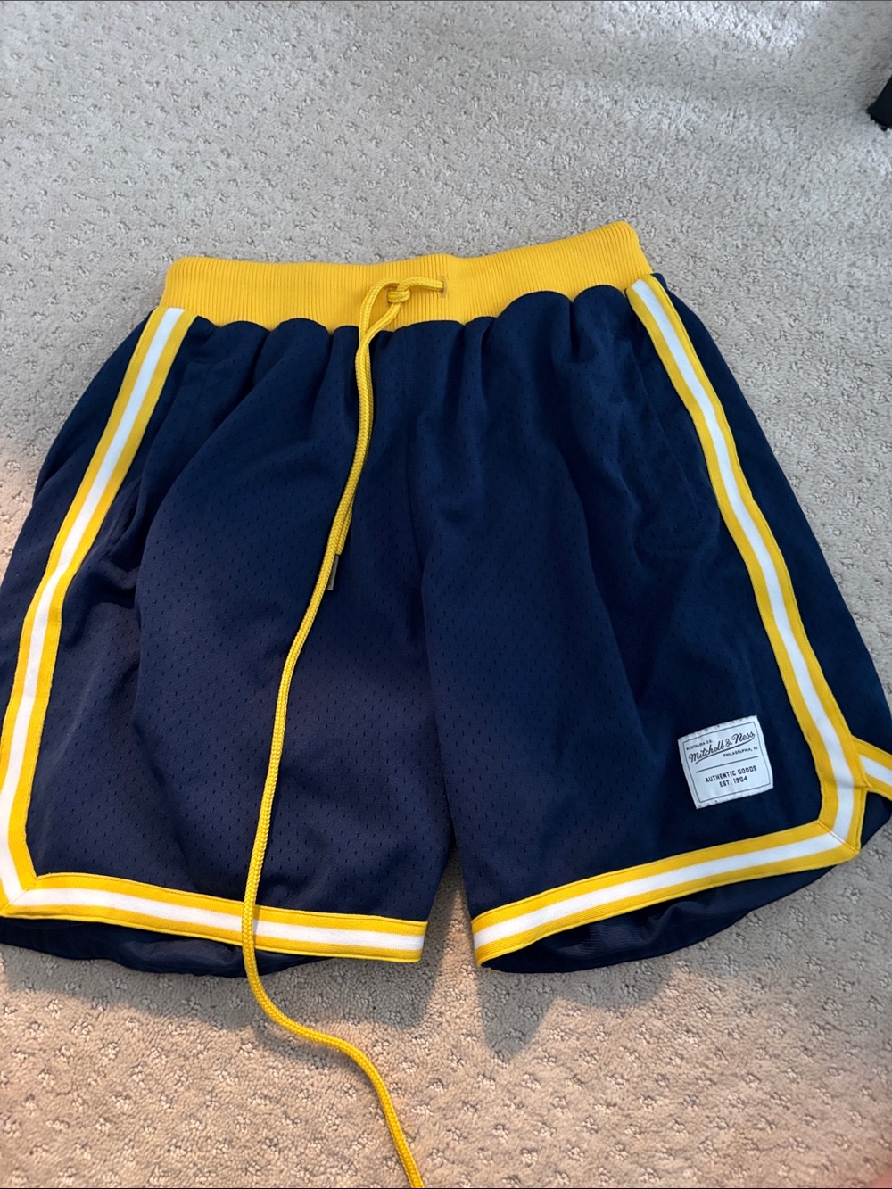 Mitchell & Ness Navy and Yellow Athletic Mesh Shorts